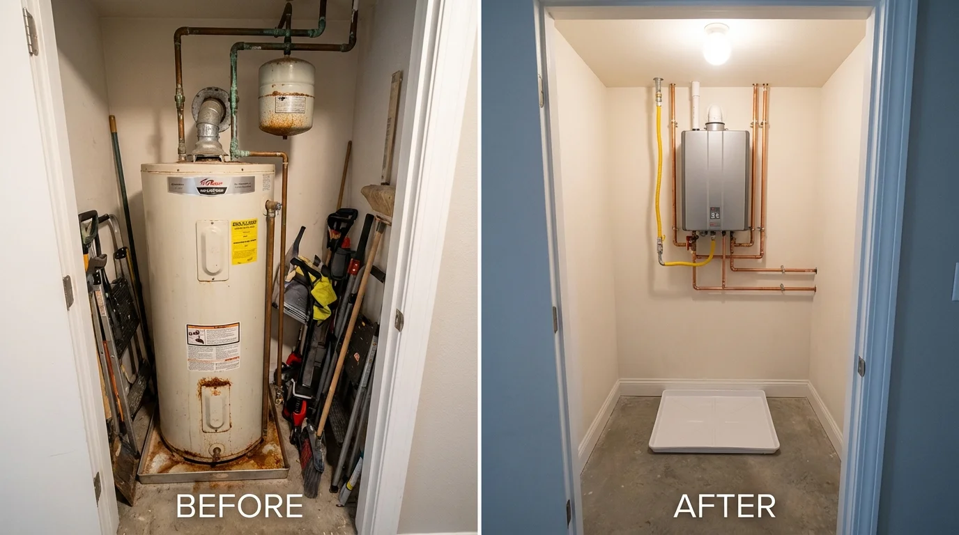 Tank water heater versus wall-mounted tankless unit comparison for Walnut Grove, CA homeowners